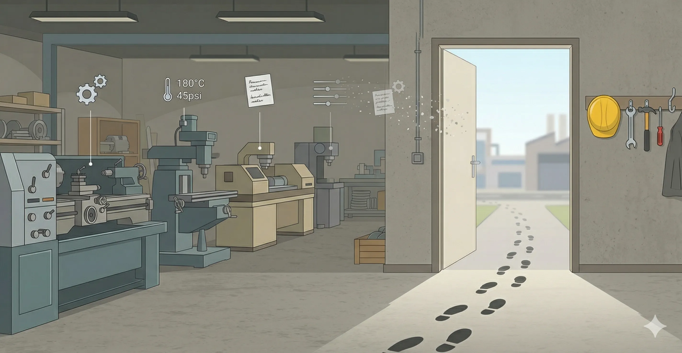 An experienced worker leaving the factory floor — taking decades of knowledge with them